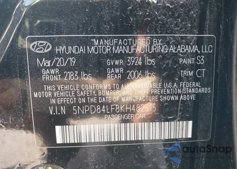 2019 Hyundai Elantra Sel из США, поврежденный, VIN 5NPD84LF8KH482515